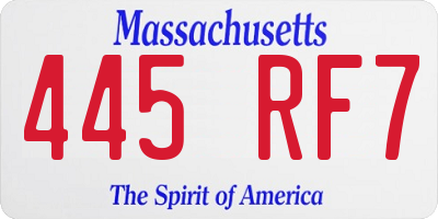 MA license plate 445RF7