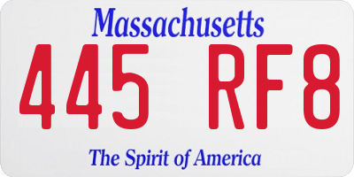 MA license plate 445RF8
