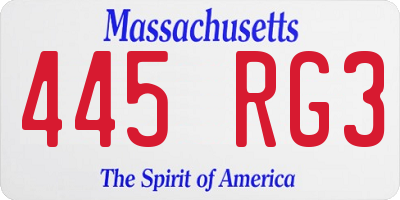 MA license plate 445RG3