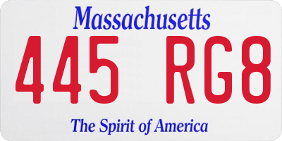 MA license plate 445RG8