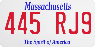 MA license plate 445RJ9