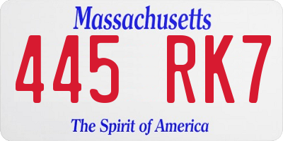 MA license plate 445RK7