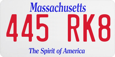 MA license plate 445RK8