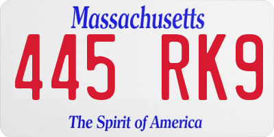 MA license plate 445RK9