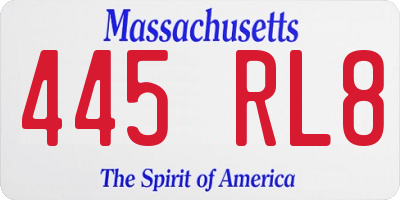 MA license plate 445RL8