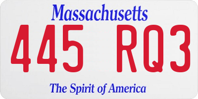 MA license plate 445RQ3