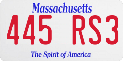 MA license plate 445RS3