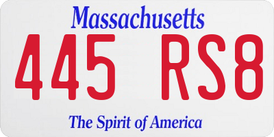 MA license plate 445RS8