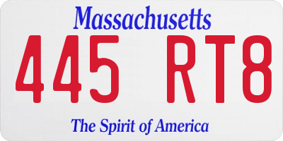 MA license plate 445RT8