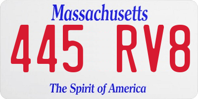 MA license plate 445RV8