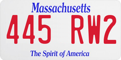 MA license plate 445RW2
