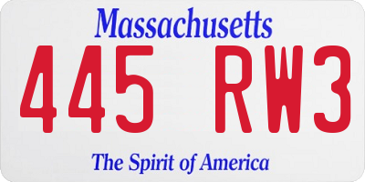 MA license plate 445RW3