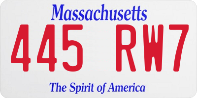 MA license plate 445RW7