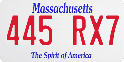 MA license plate 445RX7