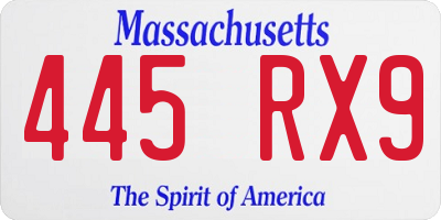 MA license plate 445RX9