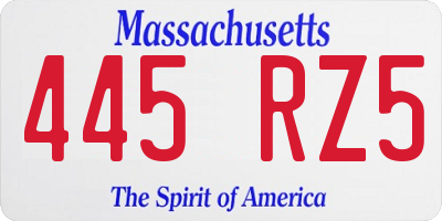 MA license plate 445RZ5