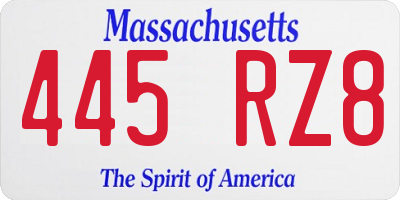 MA license plate 445RZ8