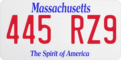 MA license plate 445RZ9