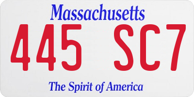 MA license plate 445SC7