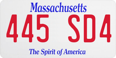MA license plate 445SD4