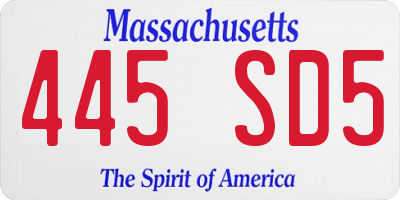 MA license plate 445SD5