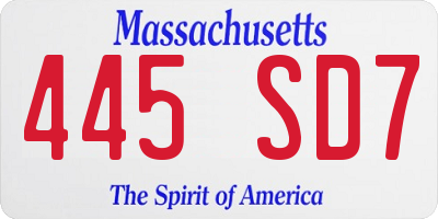 MA license plate 445SD7