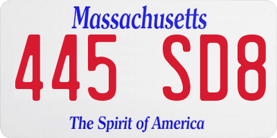MA license plate 445SD8