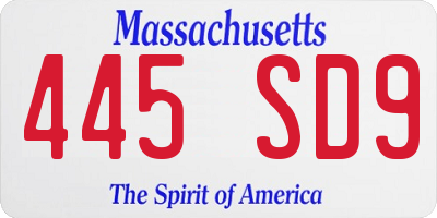 MA license plate 445SD9