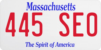 MA license plate 445SE0