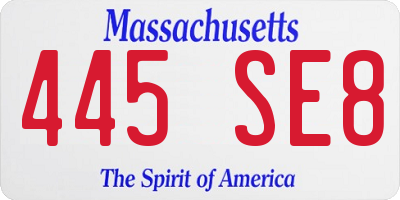 MA license plate 445SE8