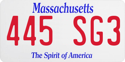 MA license plate 445SG3