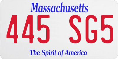 MA license plate 445SG5