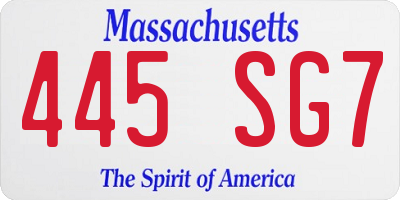 MA license plate 445SG7