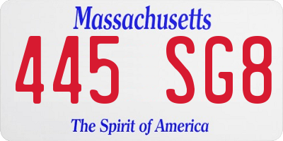 MA license plate 445SG8