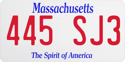 MA license plate 445SJ3