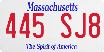 MA license plate 445SJ8