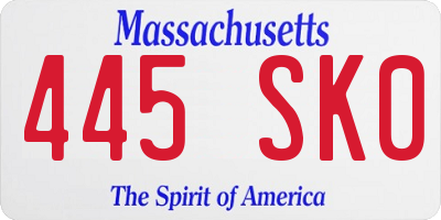 MA license plate 445SK0