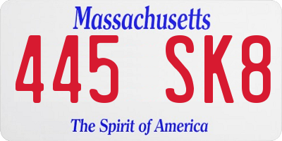 MA license plate 445SK8