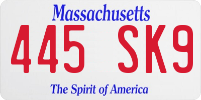 MA license plate 445SK9