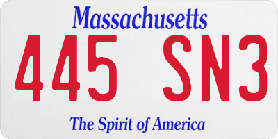 MA license plate 445SN3