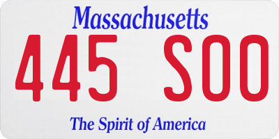 MA license plate 445SO0