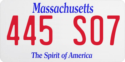 MA license plate 445SO7