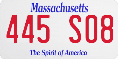 MA license plate 445SO8