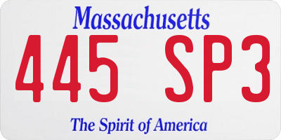 MA license plate 445SP3