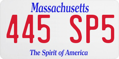MA license plate 445SP5
