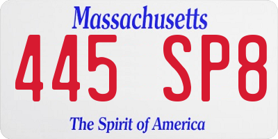 MA license plate 445SP8