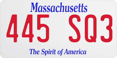 MA license plate 445SQ3