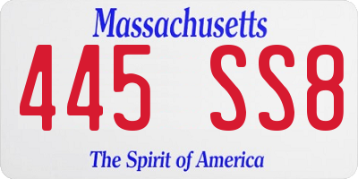 MA license plate 445SS8