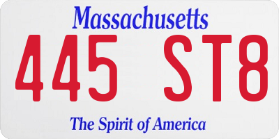 MA license plate 445ST8
