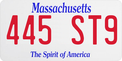 MA license plate 445ST9